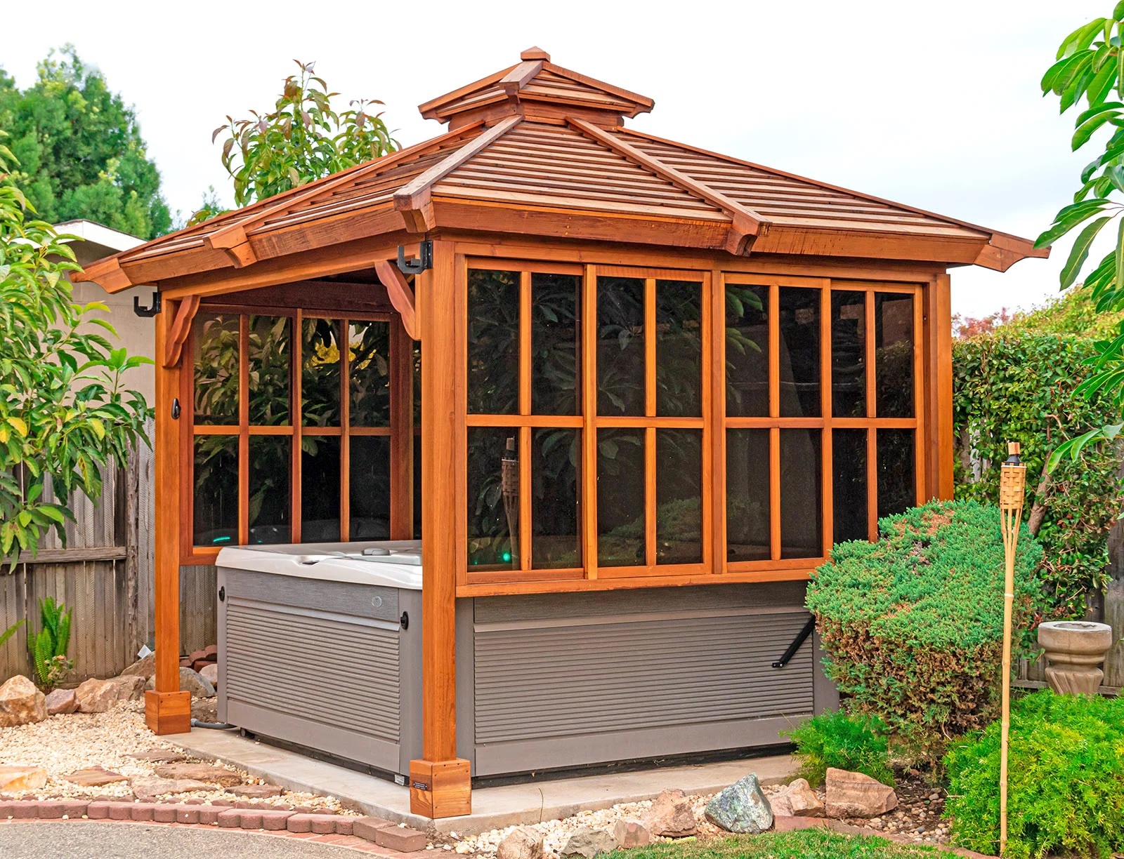 backyard hot tub privacy ideas redwood gazebo