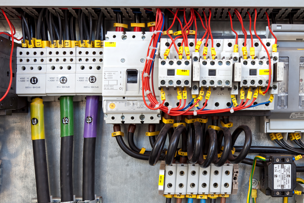 A close up of the inside of an electrical panel.