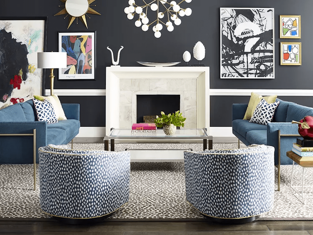 Tricorn black painted walls in a living room.