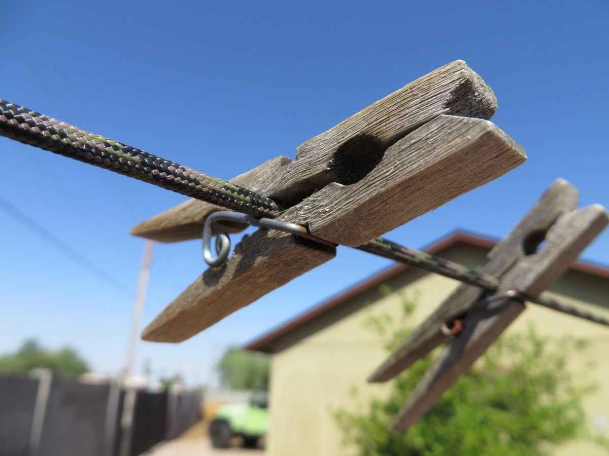 Paracord clothesline with wooden clothespin