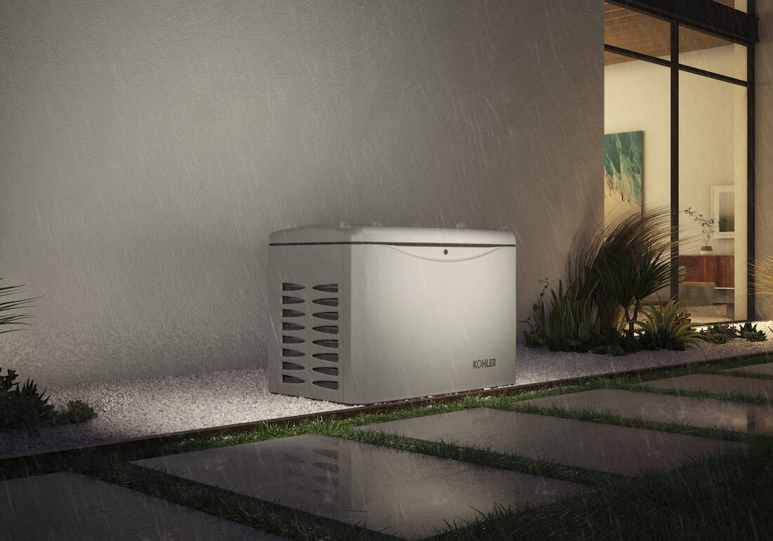 Kohler 26kW standby generator operating in the rain