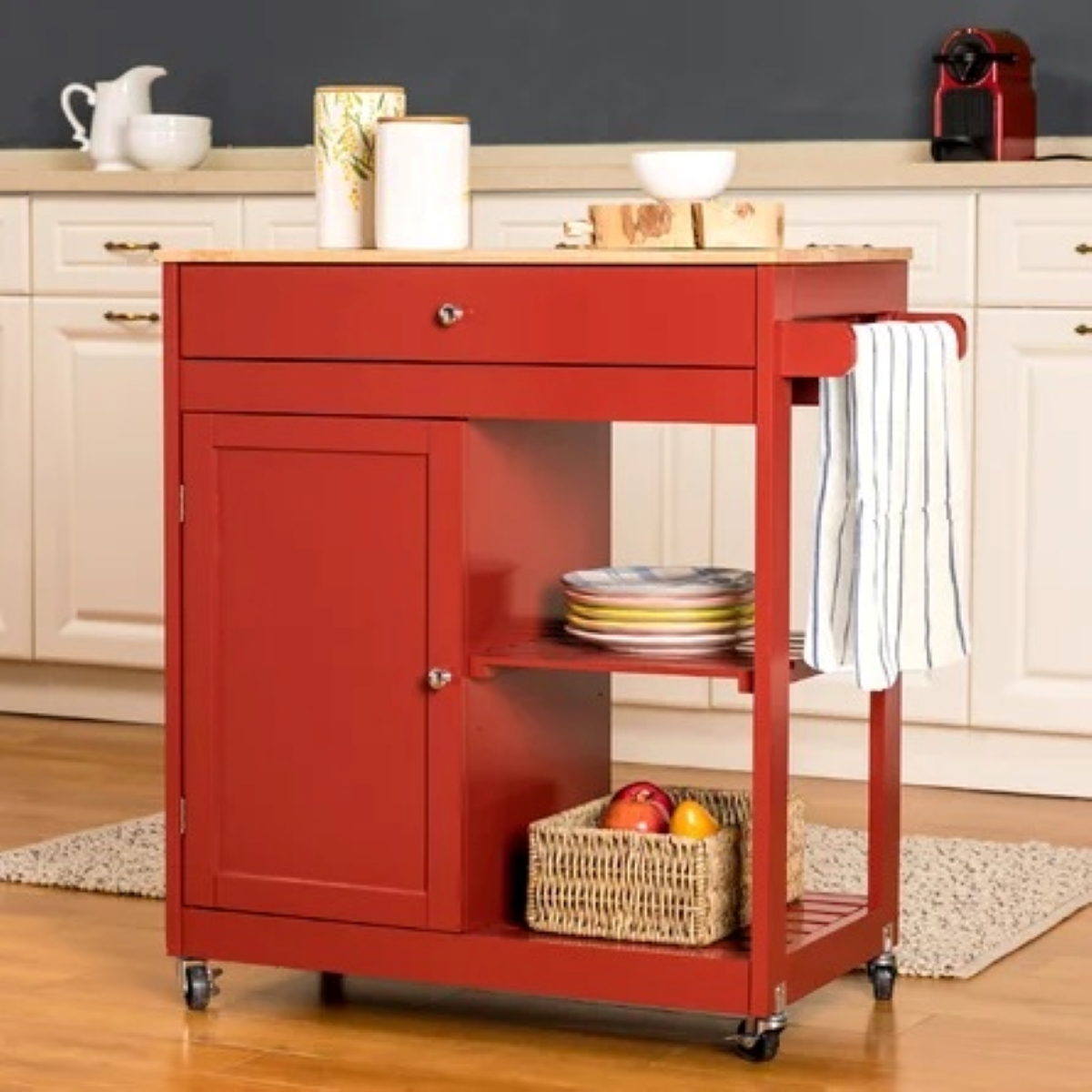 apartment decor ideas - red kitchen island