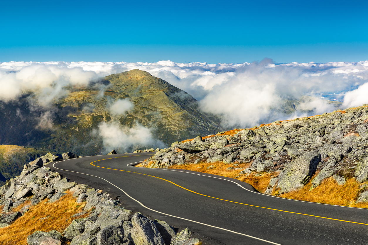 Winding road descending from Mount Washington, NH