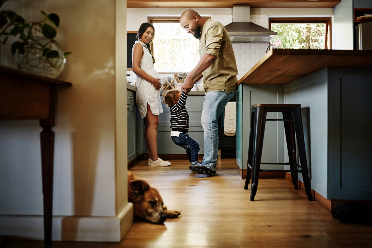 Family enjoying kitchen