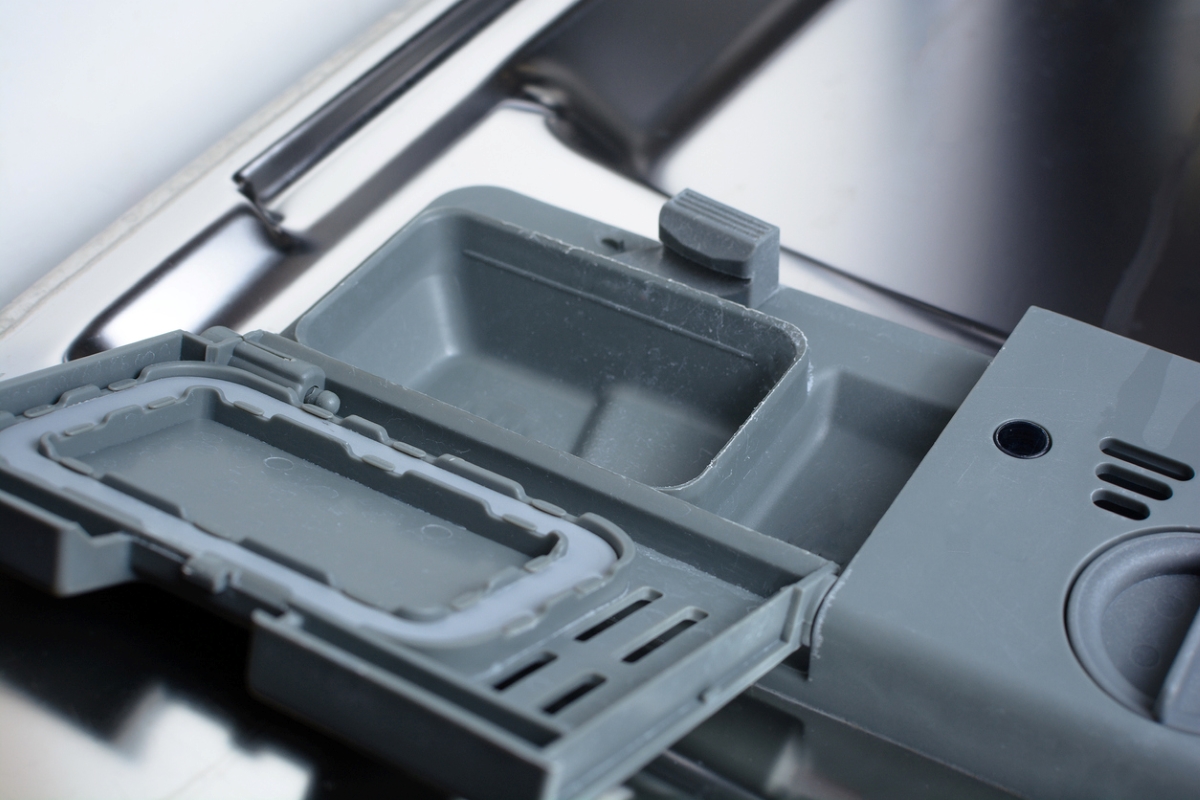 Close up of dishwasher dispenser