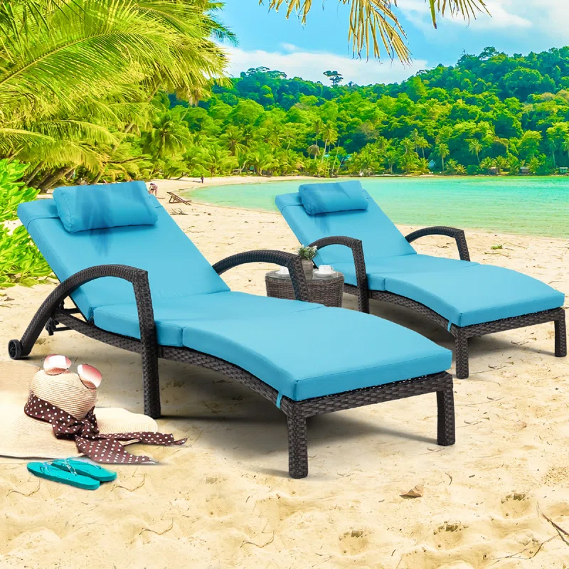 Outdoor Wicker Chaise Lounge - Set of 2