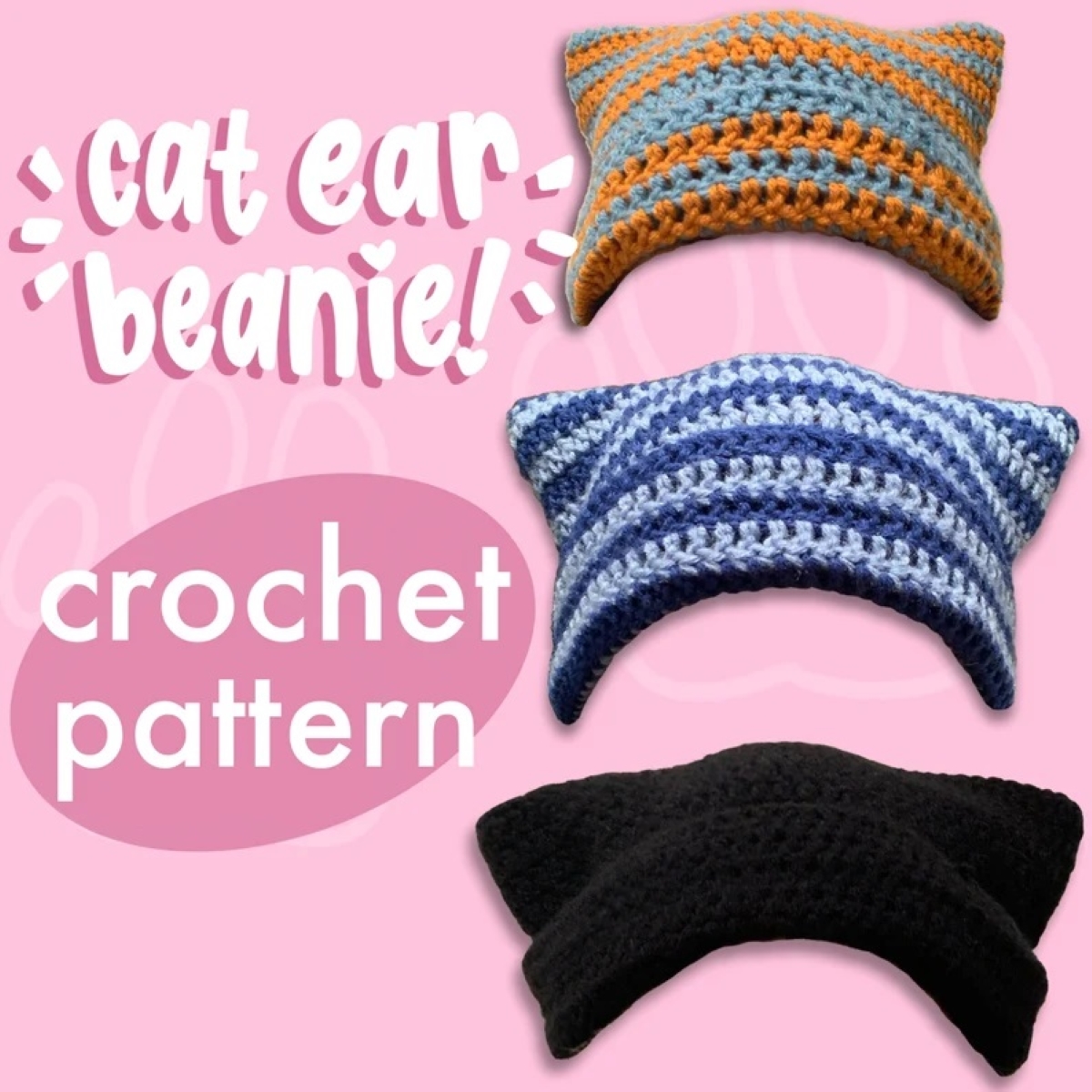 modèles de crochet pour débutants - bonnet rayé à oreilles de chat