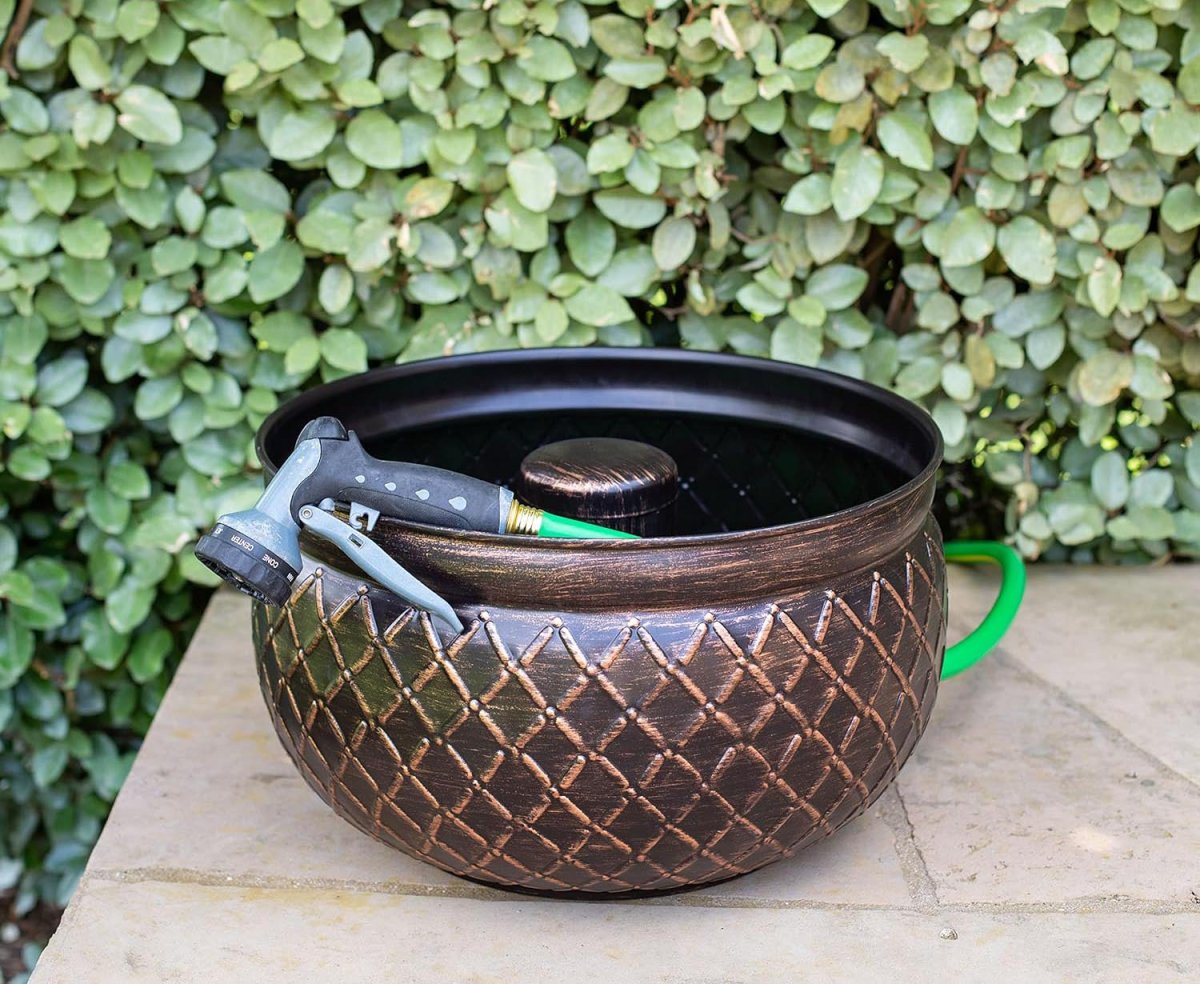 Option de rangement pour tuyau d'arrosage Pot de tuyau décoratif