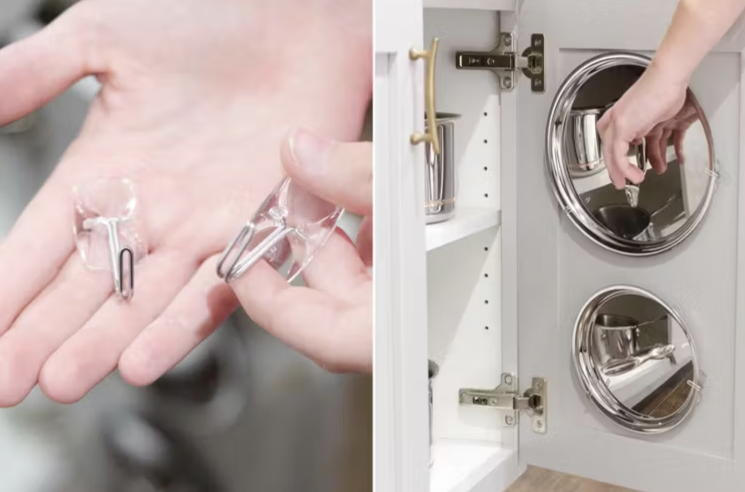 Pot lids hanging on command hooks