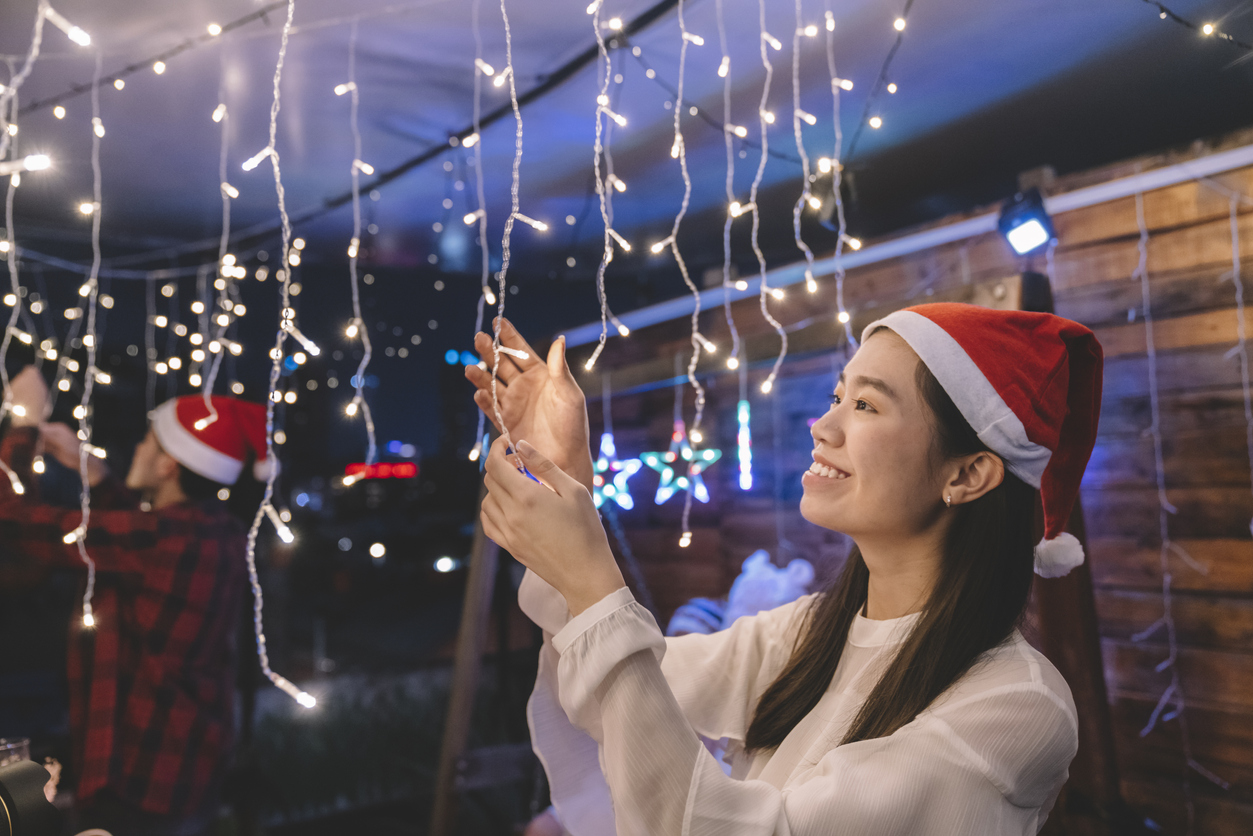 christmas celebration with siblings and friends at night