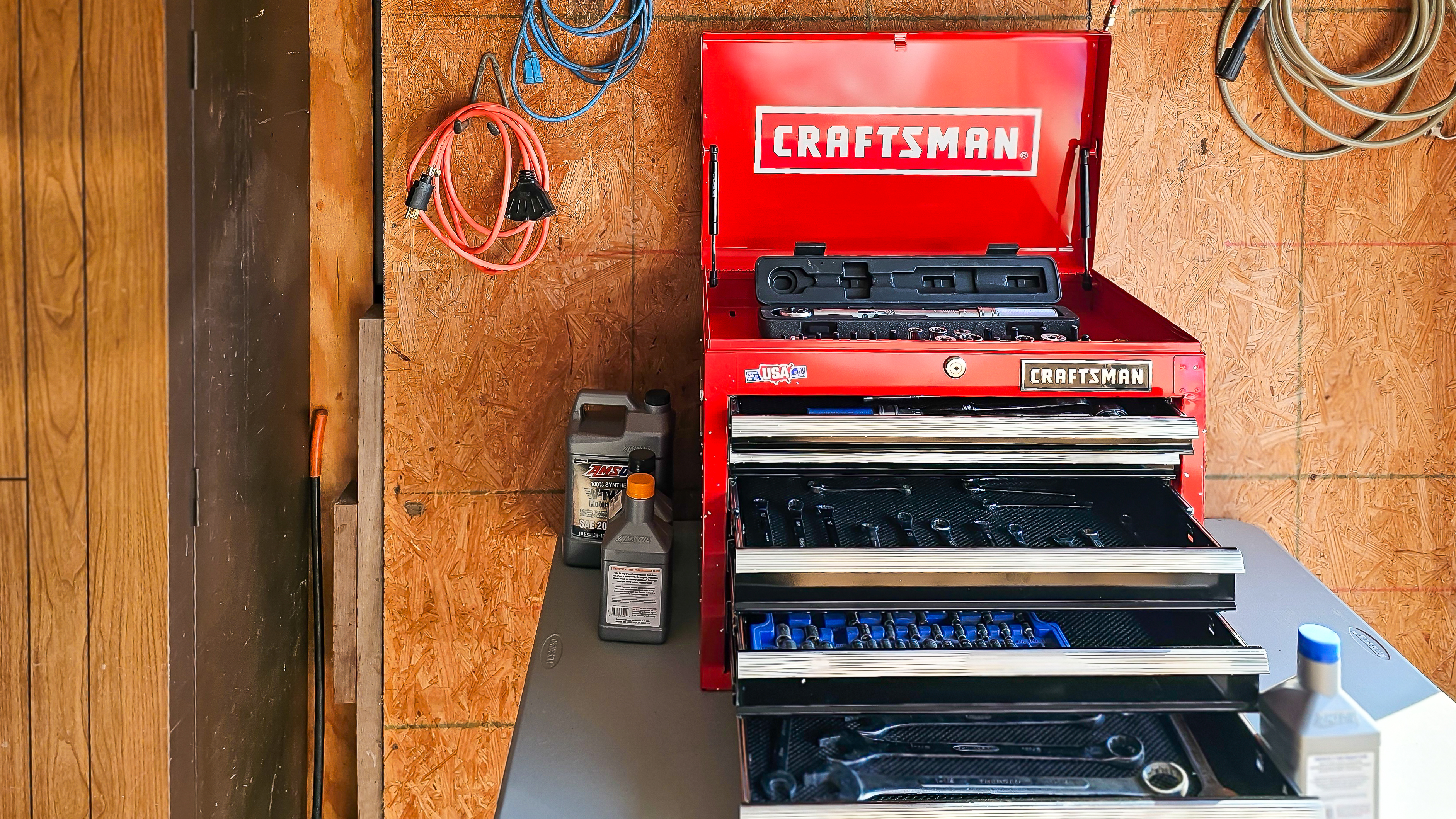 The drawers of the Craftsman S2000 5-Drawer Metal Tool Chest open during testing.