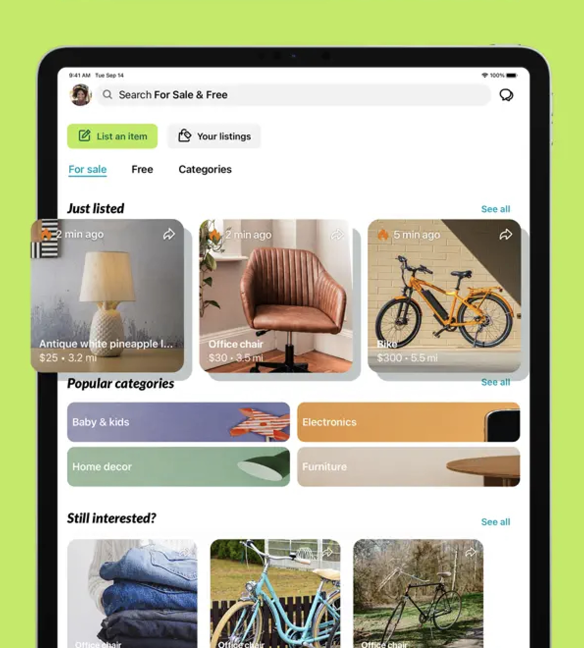 Capture d'écran de l'iPad de Nextdoor Marketplace pour les alternatives à Craigslist