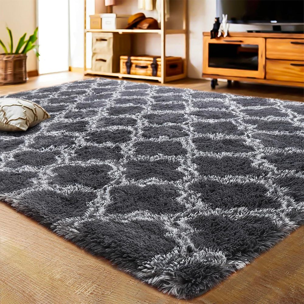 Le meilleur revêtement de sol pour la chambre à coucher : Tapis géométrique Shag de luxe