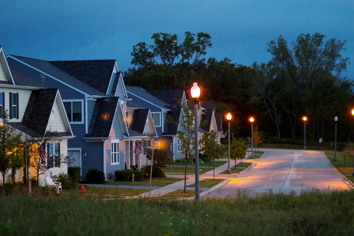 daylight savings time 2023 - evening neighborhood street view