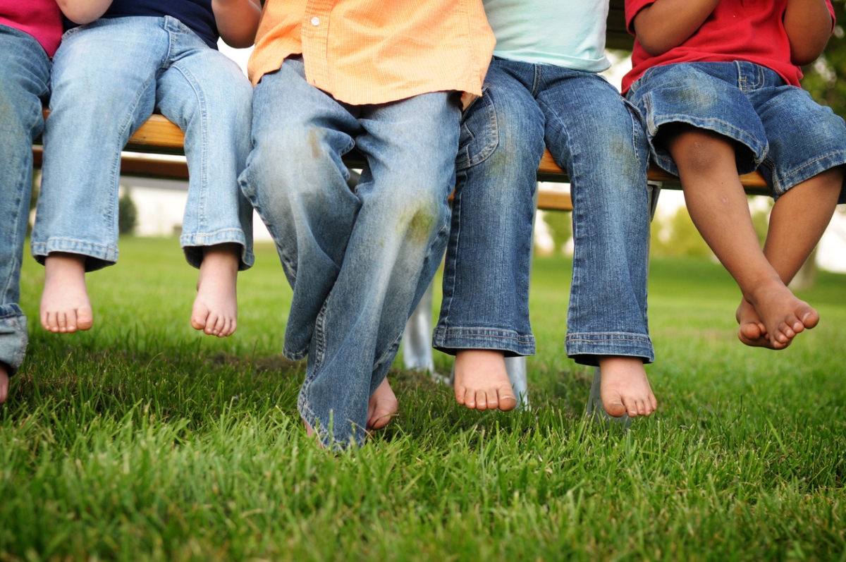 Grass stains on children's pants.