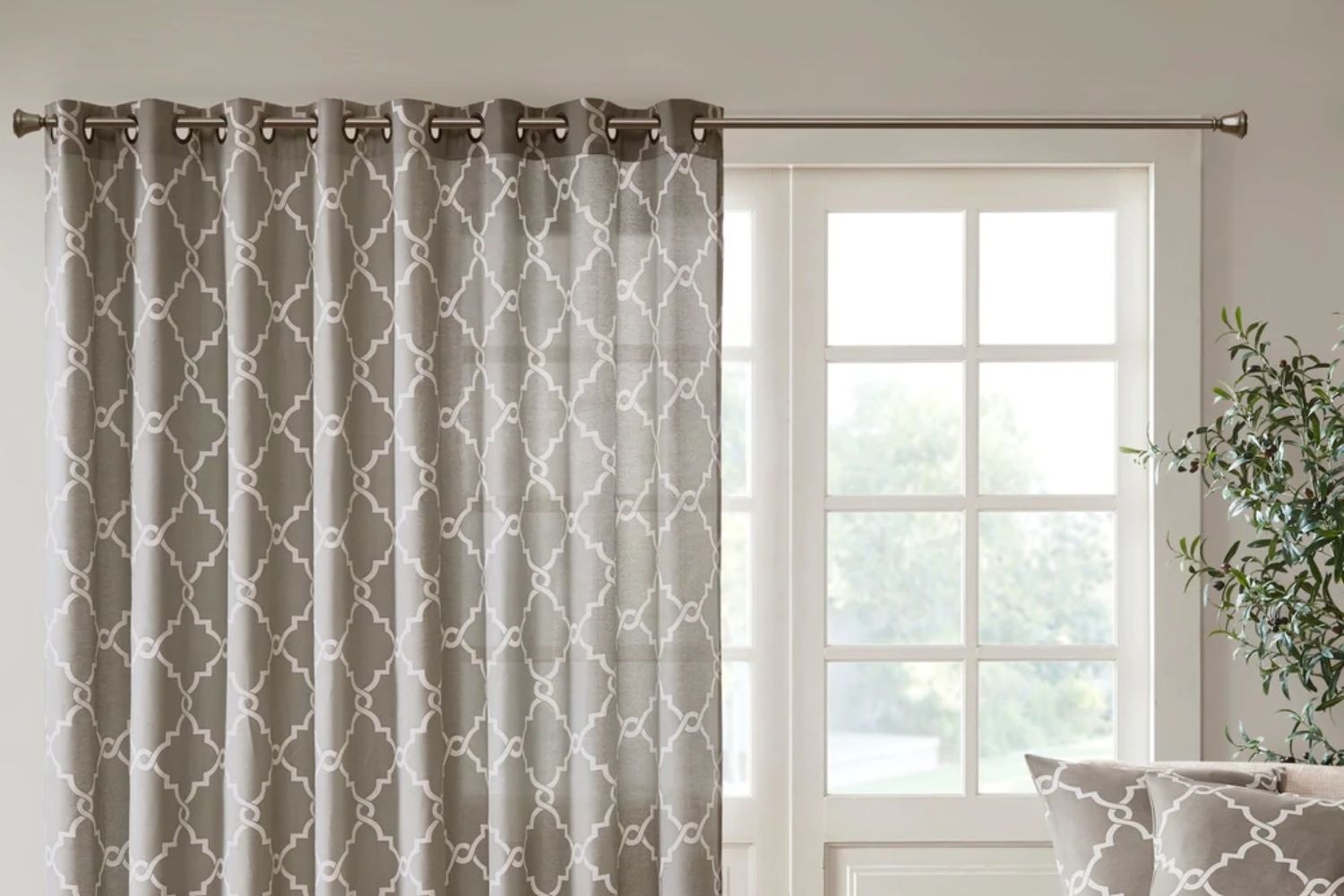 The Best Window Treatment for Sliding Doors Options: Madison Park Westmont Fretwork Print Patio Window Panel 