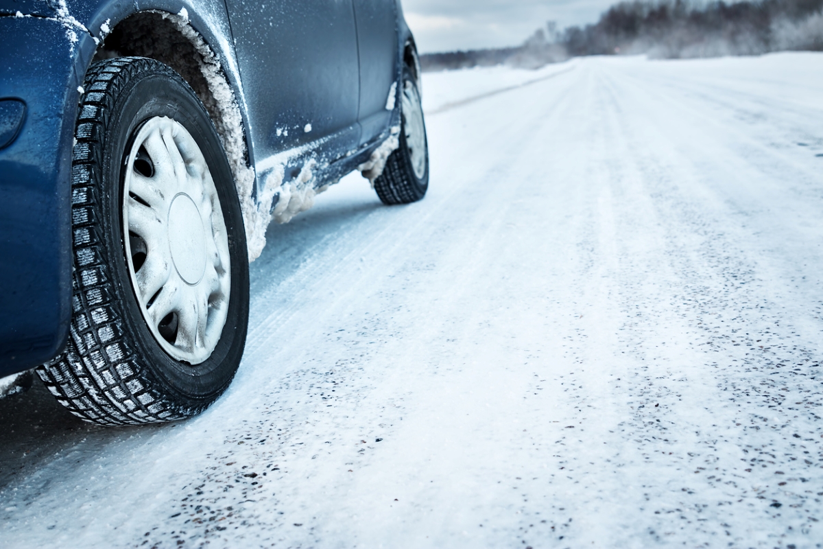 car driving on snowy road