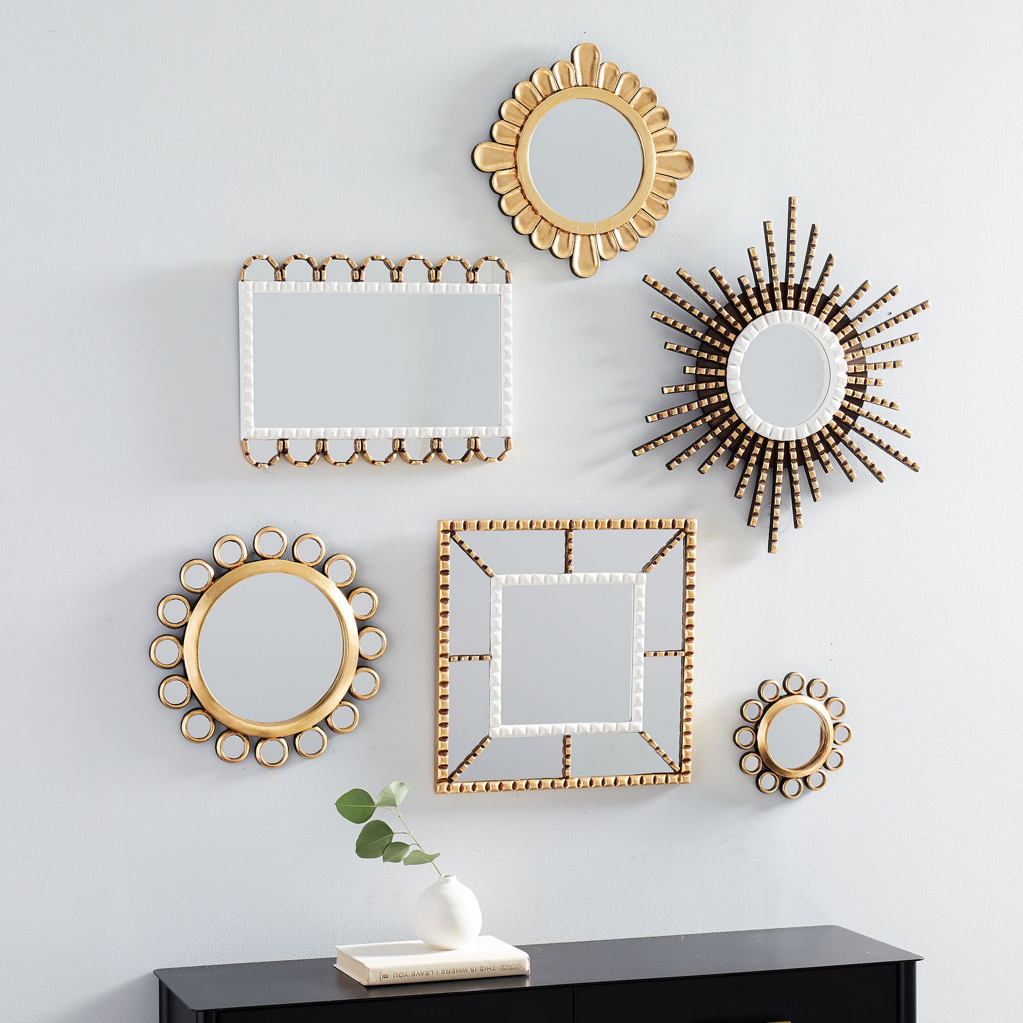 West Elm Wall Decor Ideas open-box-peruvian-wall-mirrors-white-gold-xl