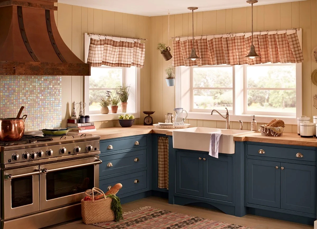 Kitchen with windows.