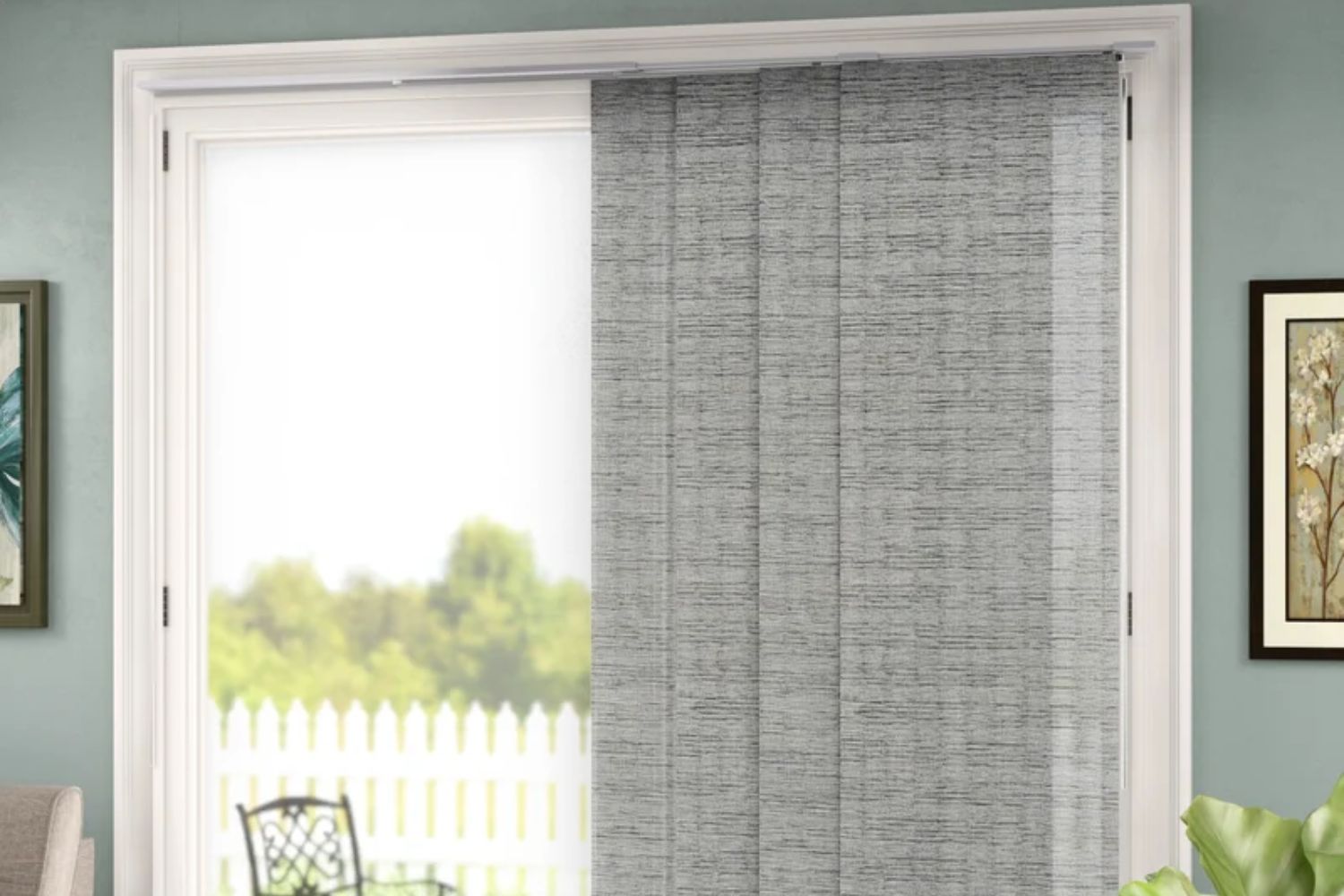 The Best Window Treatment for Sliding Doors Options: Symple Stuff Adjustable Sliding Room Darkening Vertical Blind