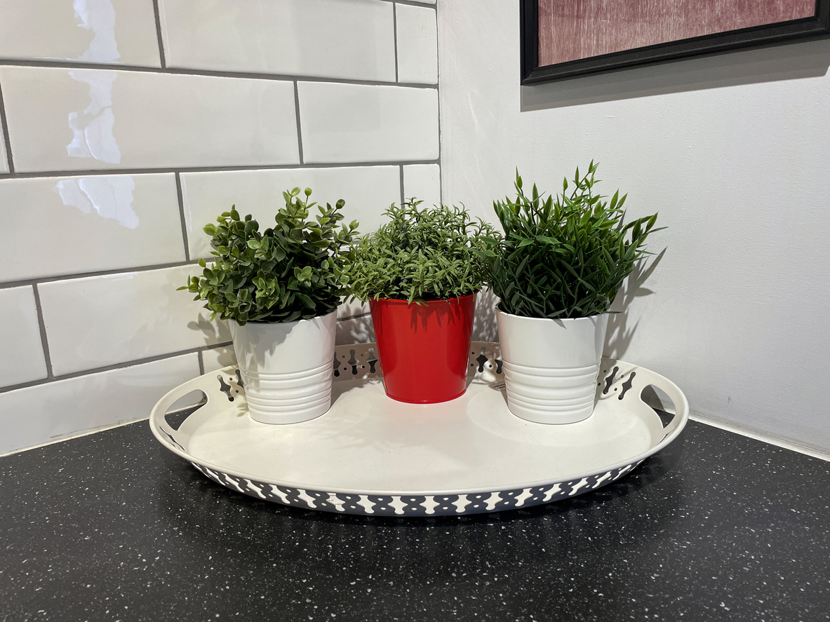 fake plants three fake plants in kitchen