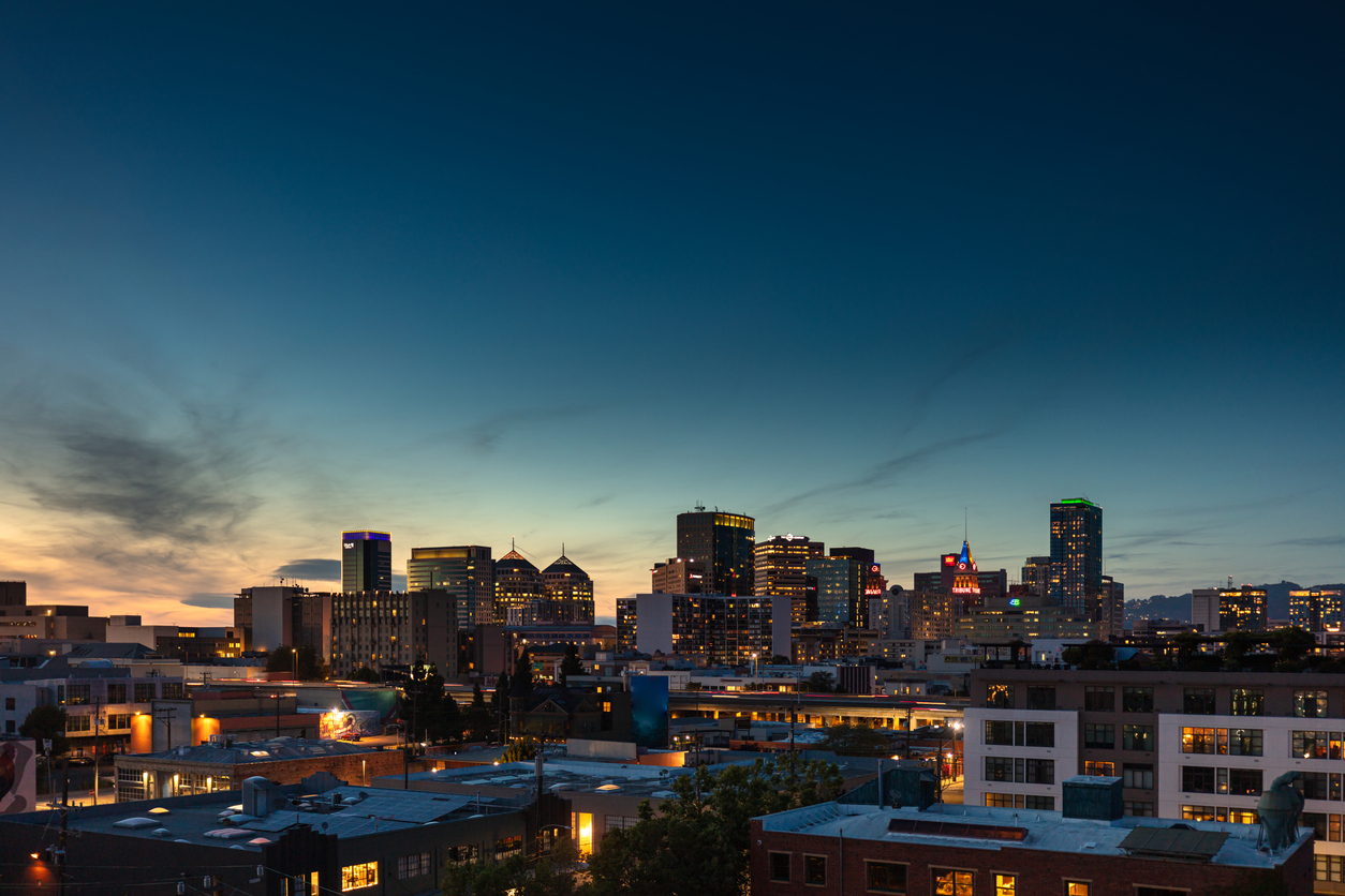 view of Oakland California at twilight