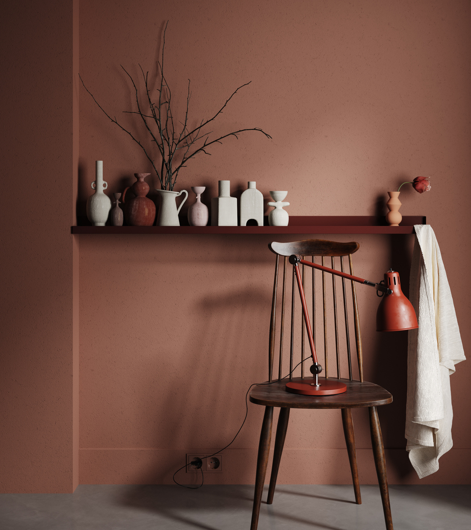 iStock-1274163124 interior design trends 2023 terra cotta colored wall in room