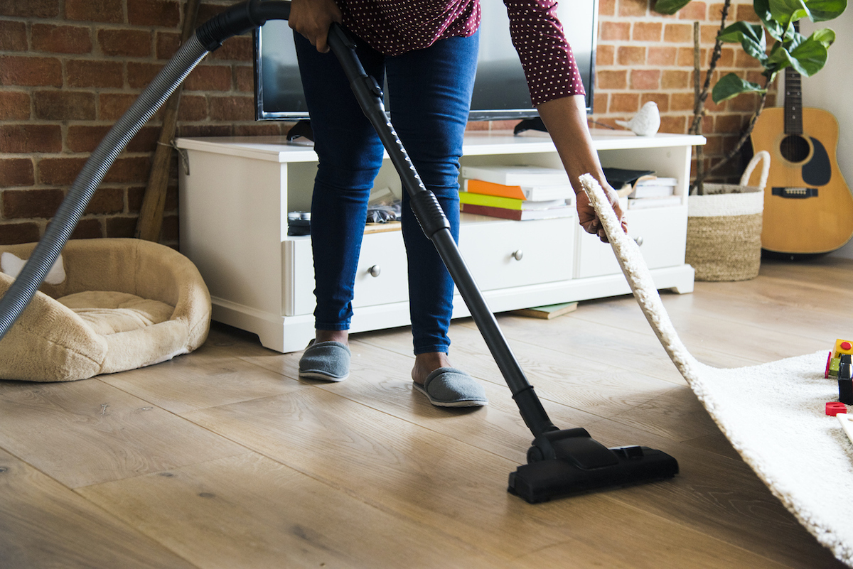 Person vacuuming to get rid of crickets.