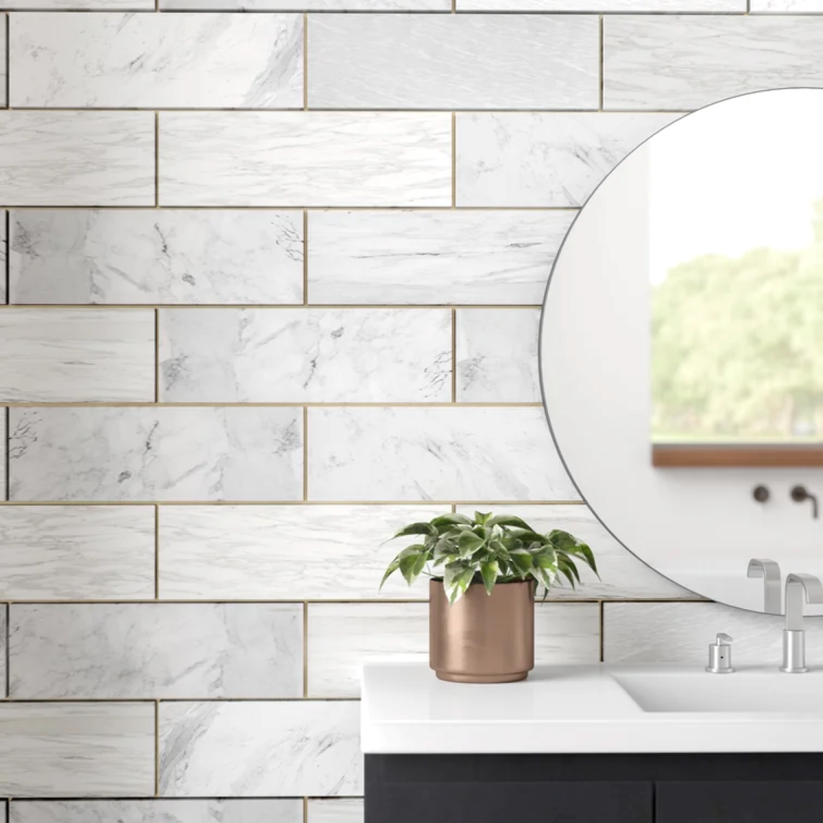 Large rectangle tiles on bathroom wall