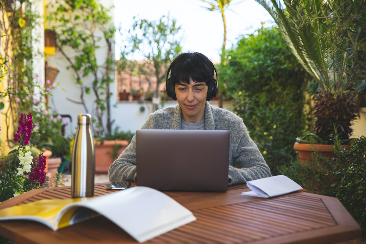 working outdoors in shade